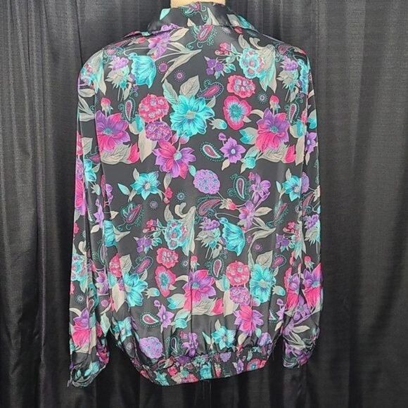 Vintage 80s 90s Black Pink Floral Shirt - Picture 6 of 14